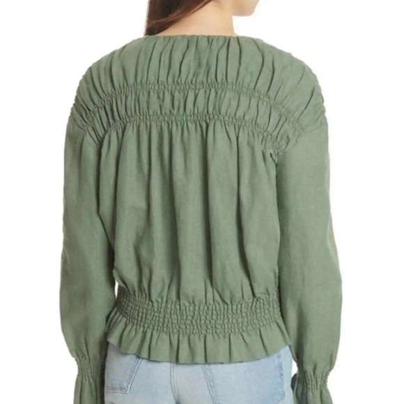 FRAME Denim Army Green Smocked Linen Bomber Jacket Size L - Picture 2 of 7